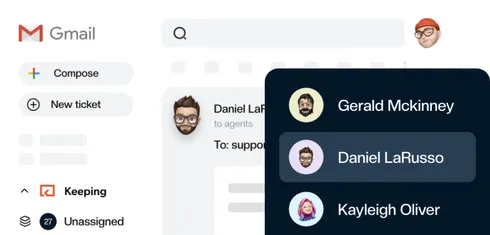 A support email assigned to a teammate from inside Gmail