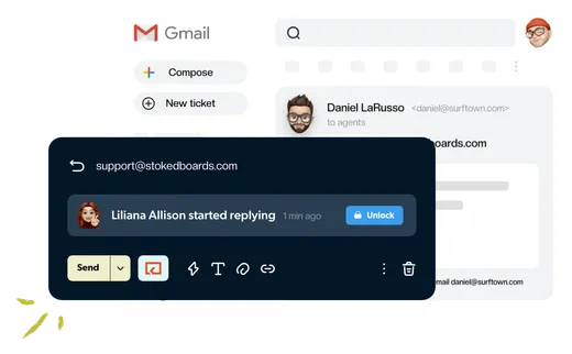 A warning that a teammate is already replying to the same email