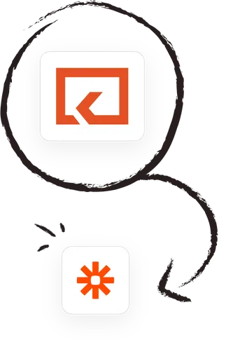 The Keeping mark and the Zapier logo joined by a hand-drawn arrow