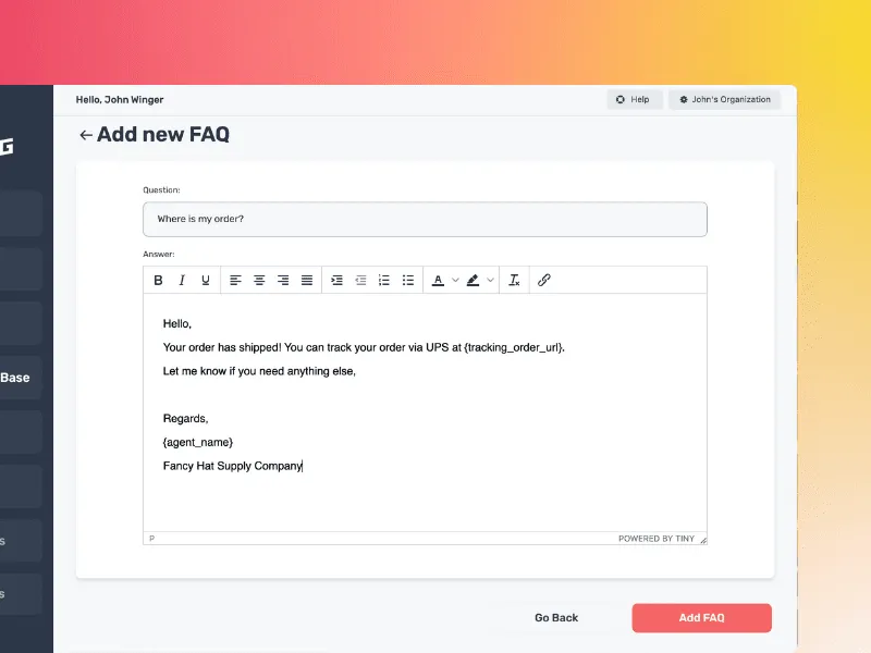 Canned responses feature in a help desk software.