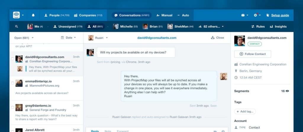 Intercom's interface showing the tool's capabilities.