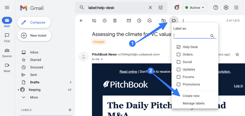 Create Label in Email