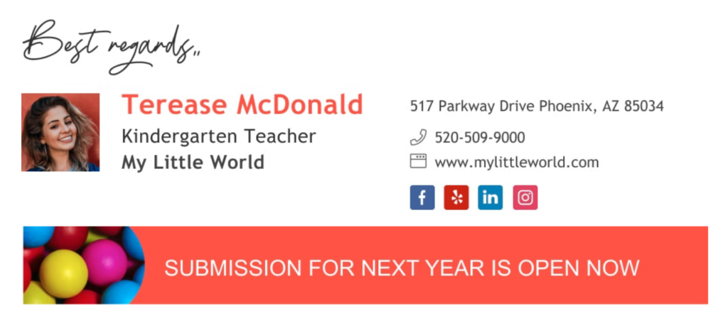 Gmail Email Signature Template for a Teacher