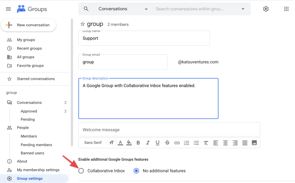 enable google groups collaborative inbox features