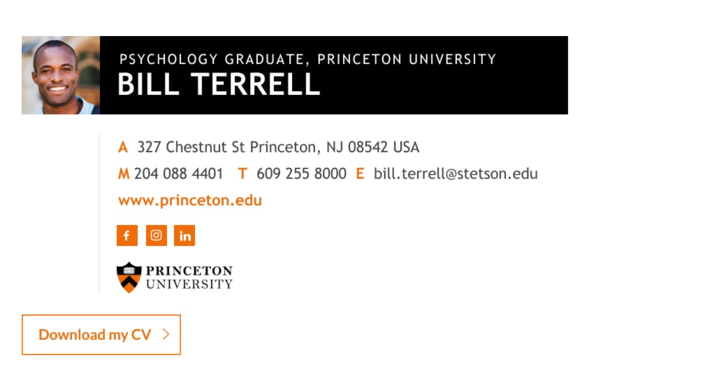 Gmail signature template for a student.
