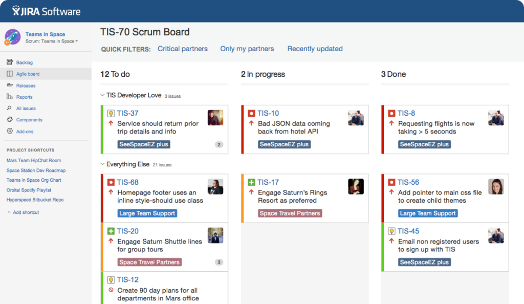 Jira issue tracking software.