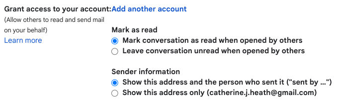 Gmail delegation settings