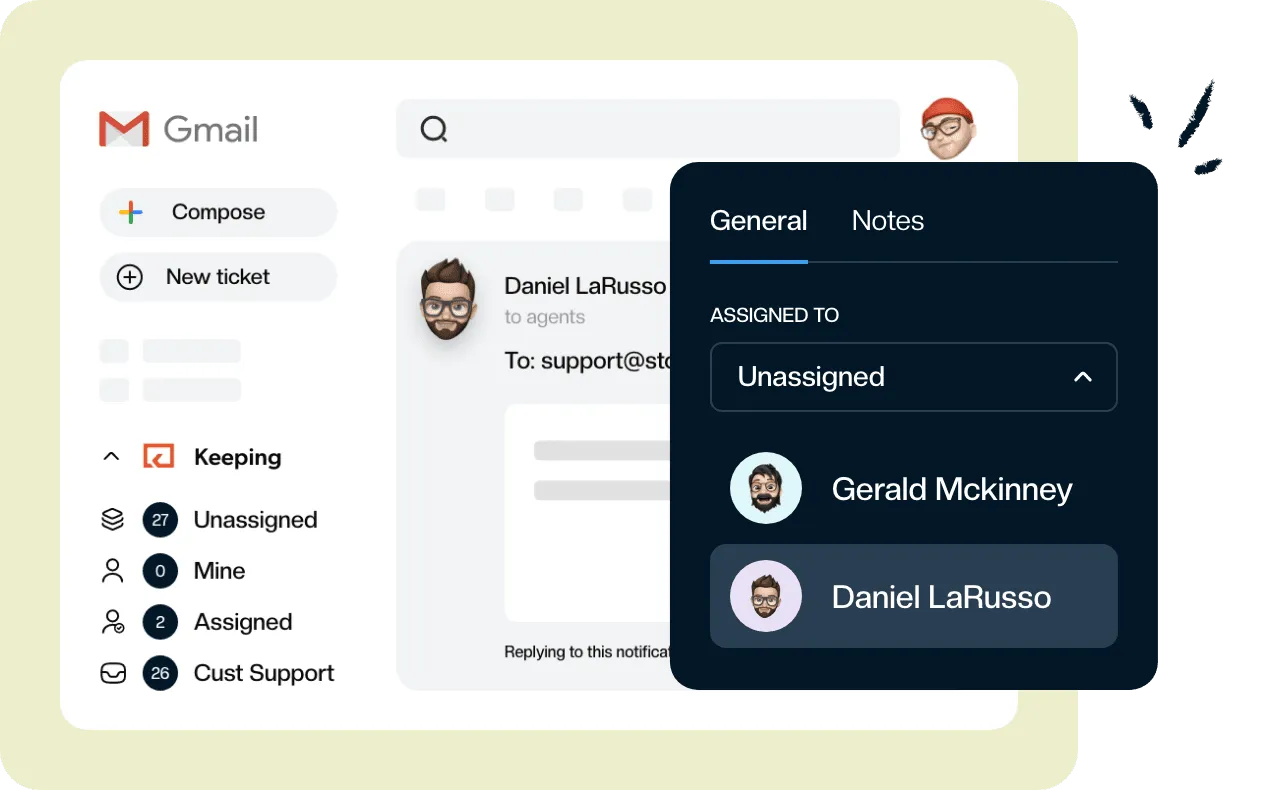 Multi agent email delegation in a shared team inbox.