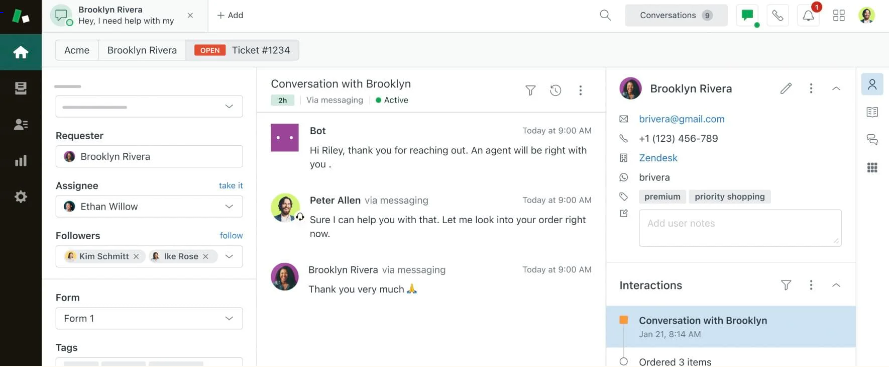 Screenshot of Zendesk's interface.