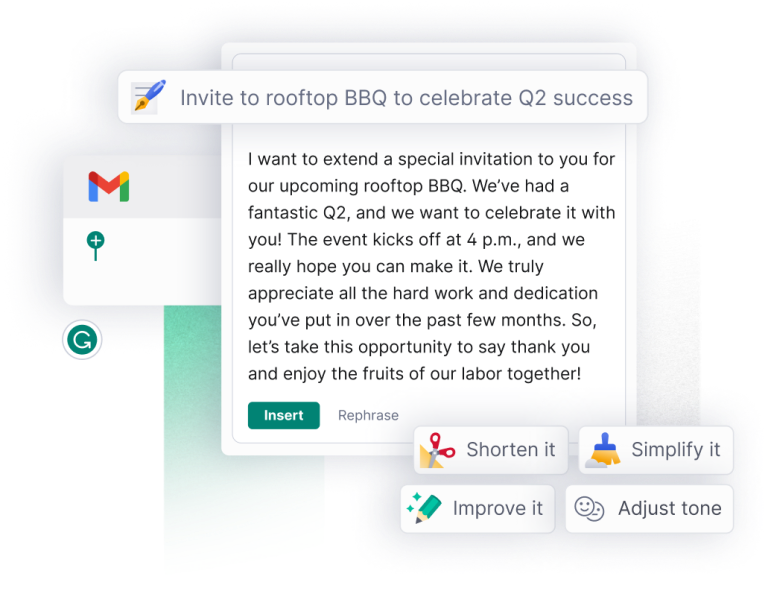 Grammarly that helps increase the quality of email writing in Gmail.
