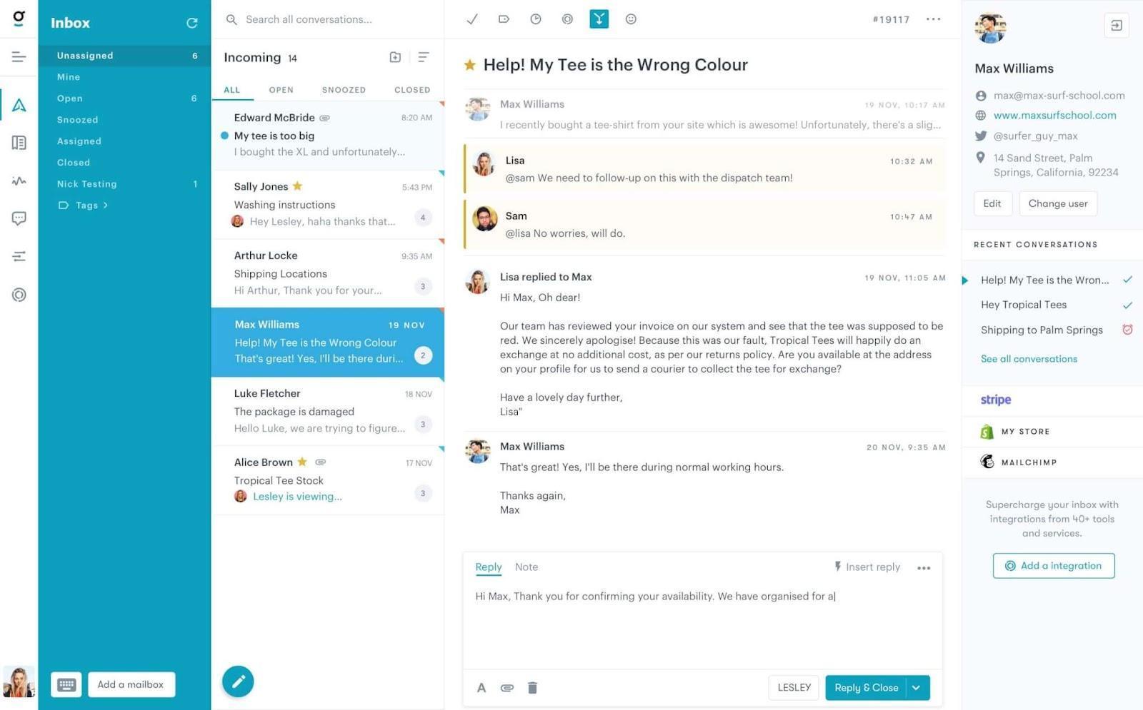 Groove customer service tool that also allows to manage shared email inbox.