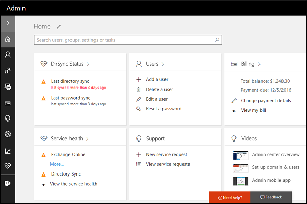 Microsoft Admin Console.