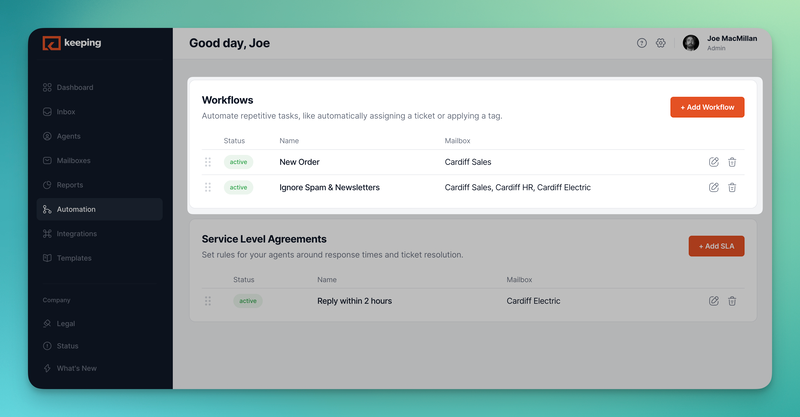 Workflows that help agents manage customer emails more effectively.