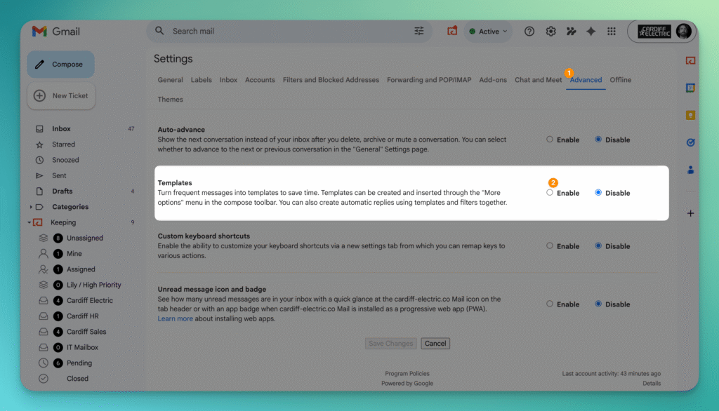 Enable Gmail Templates