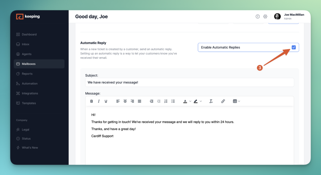 Keeping Auto Reply