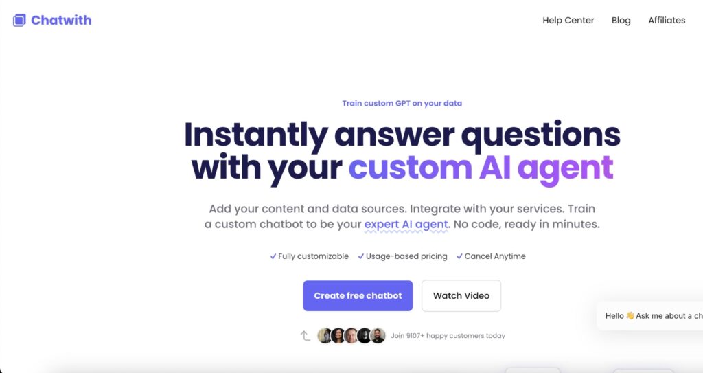 Chatwith - An AI chatbot trained on your content