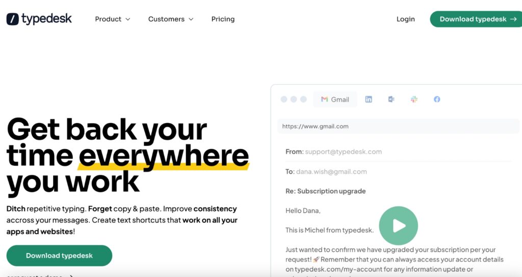 Typedesk - An AI text expander for boosted productivity