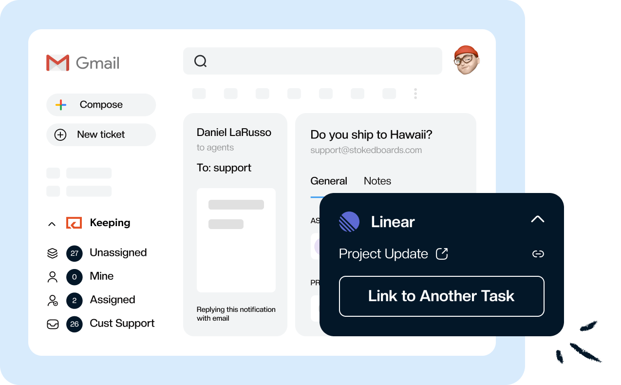 Linear project link integration with Keeping